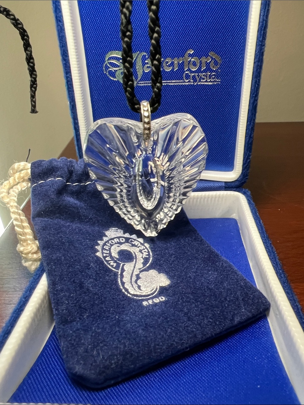 Sterling Silver Waterford Cut Crystal Clear Heart Pendant Necklace Gift Box Set